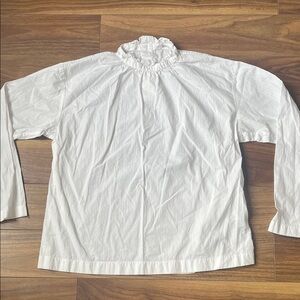 Uniqlo White Ruffle Neck Top